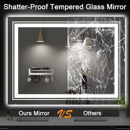 Snowdool 40 x 32 in LED Bathroom Mirror, Front and Backlit, Anti-Fog | Front and Backlit, Stepless Dimming, Anti-Fog, Memory Function