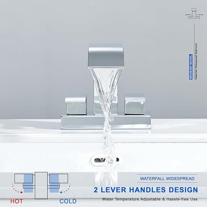 Chrome Bathroom Sink Faucet 2 Handles with Pop up Drain - Waterfall Bathroom Faucet Set 4 inch 2 or 3 Holes Centerset Mixer Tap Faucet with Supply Hoses for Bathroom Vanity Sink Vessel Basin