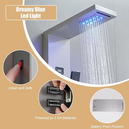 6 in 1 Shower Panel Tower System, Rainfall Shower Tower Systems w/LED and Digital Display Stainless Steel Shower Panels with Waterfall Tub Spout Massage Jets Handheld Head Nickel and Black
