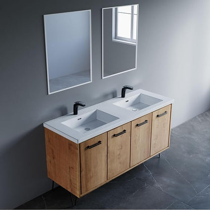 Dowell 61" Bathroom Sink,Double Bowl Vanity Basin,Rectangular Drop-In Bathroom Sink with Overflow,White-000 6122BP
