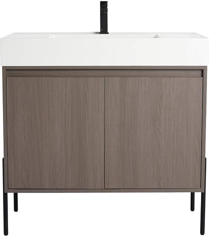 Crownpoint 36 Inch Bathroom Vanity with Sink, White Sink, Gray Oak Finish, Full Assembly Required, Elegant Bathroom Vanities for Modern Homes