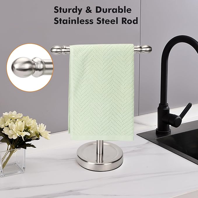 Hand Towel Holder, T-Shape Hand Towel Stand for Bathroom, Stand Hand Towel Rack Free-Standing Towel Bar for Bathroom Kitchen Countertop, Stainless Steel (Brushed Nickel)