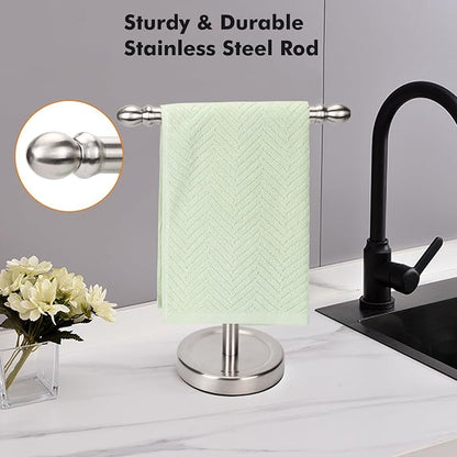 Hand Towel Holder, T-Shape Hand Towel Stand for Bathroom, Stand Hand Towel Rack Free-Standing Towel Bar for Bathroom Kitchen Countertop, Stainless Steel (Brushed Nickel)