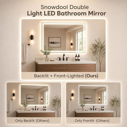 Snowdool 60 x 36 in RGB LED Bathroom Mirror, Front and Backlit, Anti-Fog | 8 RGB Backlight Modes, 3 Front Light Colors, Anti-Fog, Tempered Glass