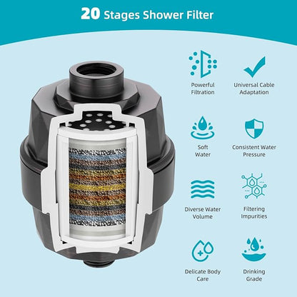 Hibbent Rain Filtered Shower Head, 13'' High Pressure Rainfall 5 Modes Showerhead with 16" Shower Head Extension Arm, Brass Adjustable Shower Arm Extender, 20 Stage Shower Filter, Oil Rubbed Bronze