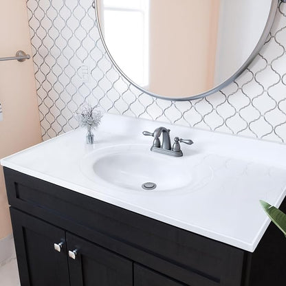 Design House Cultured Marble Vanity Top, 43 in W x 22 in D, Integrated 4 in Centerset Oval Sink & Backsplash, Solid White, 586156 | With Backsplash, , Countertop, Classic, Cultured Marble, Bath, 586156