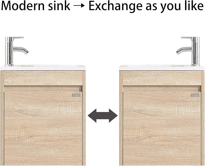 wonline 16" Single Sink Bathroom Vanity, Floating Modern Bathroom Vanity with Sink for Small Space