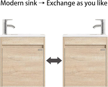 wonline 16" Single Sink Bathroom Vanity, Floating Modern Bathroom Vanity with Sink for Small Space