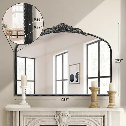 Micasso Vintage Black Wall Mirror: 40"x29" Baroque Antique Arched Mirror | Traditional Ornate French Decorative Mirror for Bedroom/Bathroom/Fireplace/Entryway/Hallway/Dresser/Vanity/Mantel/Nightstand
