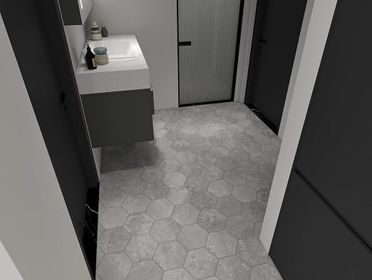 W&S 1-Sheet Light Gray Hexagon Peel and Stick Floor Tile, Faux Stone Peel and Stick Backaplash Tile for Wall, Self Adhesive Flooring DIY for Bathroom, Kitchen, Living Room, RV
