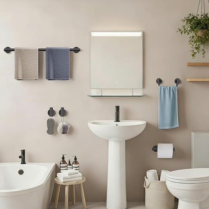 Matte Black Towel Bar Set, 5-Piece Bathroom Hardware Set with Smiley Face Towel Rings, Stainless Steel Wall-Mounted Towel Rack Set 23.6 Inch