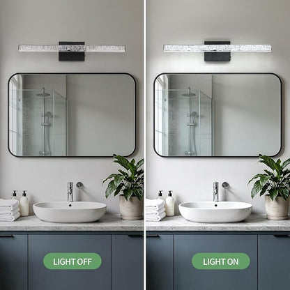 Black Vanity Lights for Bathroom, 24 Inch Modern Bathroom Light Fixtures Over Mirror, Iceberg Crack Acrylic LED Wall Sconce, 5500K Cool White Linear Lighting for Mirror Cabinet, Non-Dimmable