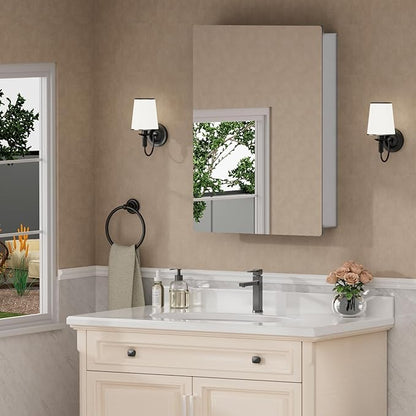 20x28 Inch Medicine Cabinet with Mirror, Recessed or Surface Mounted Bathroom Cabinets for Storage, 2 Fully Adjustable Tempered Glass Shelves, Soft-close DTC Hinges, HD Reflection Mirror Door, Silver
