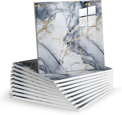 Chejiaye Thick 10pcs Marble Peel and Stick Backsplash Surface Waterproof Wall Panels,Self-Adhesive Marble PVC Foam Wall Panels for Kitchen, Bathroom - 11.8"x11.8" Kitchen Tile(Not Real Tiles,Blue)