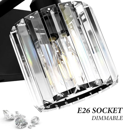 Black Crystal Bathroom Vanity Light, 3-Light Modern Bathroom Lighting Fixtures Over Mirror, Matte Black Wall Sconce Light Fixtures with Round Shade
