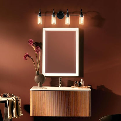 Kichler Kavi 31.5" 4-Light Vanity Light with Clear Glass in Black, Damp Rated, for Bathroom, Powder Room, Over a Mirror, (31.5" W x 10" H), 55212BK