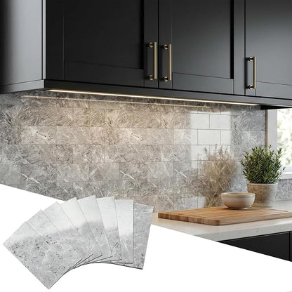 Yipscazo 2026 New Upgrade Peel and Stick backsplash 3 x 6 Inches, Backsplash Tile Peel and Stick Tile for Kitchen, Bathroom, Laundry Room, Fireplace(Polished Marble Gray, 32 Pieces)