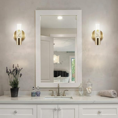 JONATHAN Y 5.5" Brass Gold 1-Light Modern Integrated LED Vanity Light Wall Sconce for Bathroom, Clear Bubble Acrylic Shade Minimalist Art Deco Light for Hallway, Entryway, 4000K (JYL7222B)