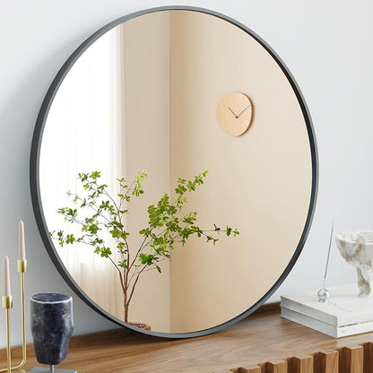 NEWBULIG 30 Inch Round Bathroom Mirror, Wall Mount Mirror | Circle Vanity Mirror for Over Sink, Matte Metal Frame, Entryway Decor, Bedroom Decor, Black
