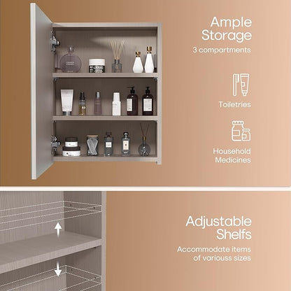 20x16 inch Bathroom Wall Cabinet, Saver Storage Cabinet, Medicine Cabinet with 1 Door and Adjustable Shelves, Grey（Assembly Required）
