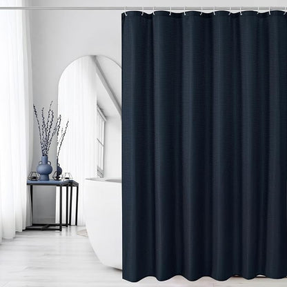 Long 230GSM Navy Blue Shower Curtain, 72 x 78 | 230GSM Tall Fabric Shower Curtain for Bathroom, Water Repellent, Machine Washable