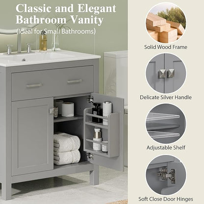 60" Grey Bathroom Vanity with Double Sink, 60 Inch Bathroom Vanity Set with Double Vanities (Separate), 2 Bathroom Vanities with Sink, Adjustable Shelf, Soft Close Doors and Flip Drawer