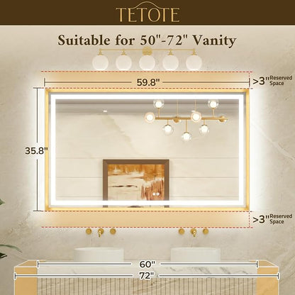 60 x 36 Bathroom LED Mirror Brushed Gunmetal Gray/Off‑Black Frame Frontlit & Backlit Vanity Mirror Anti-Fog Stepless Dimmable 3 Colors White/Warm/Natural Wall-Mounted