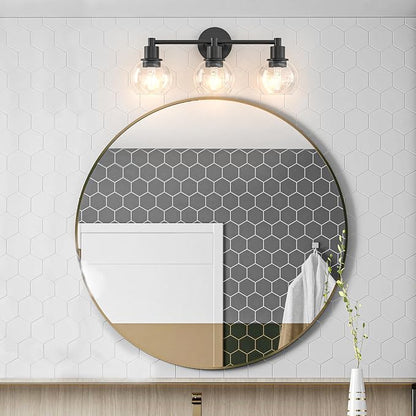 3 Lights Bathroom Vanity Light Fixtures Black, Bathroom Lights Over Mirror, Industrial and Farmhouse 3 Lights Wall Sconce, Matte Black Globe Vanity Lighting Fixtures