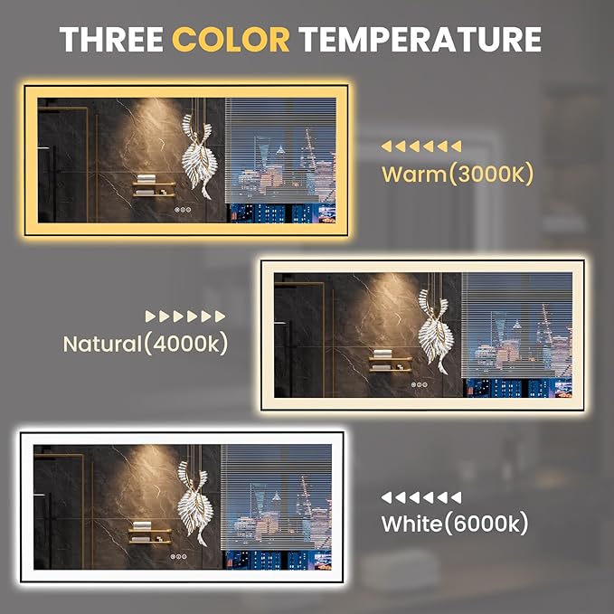 LOAAO 60"X28" LED Bathroom Mirror Black Framed | Anti-Fog, Dimmable, Memory Function, Tempered Glass, Lighted Vanity Mirror for Wall