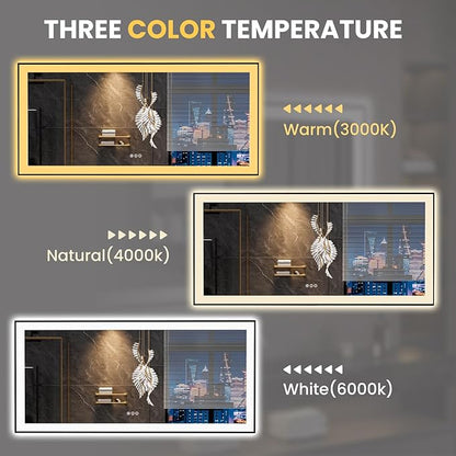 LOAAO 60"X28" LED Bathroom Mirror Black Framed | Anti-Fog, Dimmable, Memory Function, Tempered Glass, Lighted Vanity Mirror for Wall