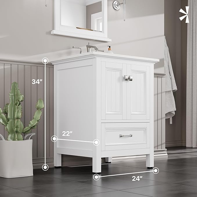 Eviva Britney 24 in. White Single Sink Bath Vanity with Carrara Quartz Top and Undermount Porcelain Sink