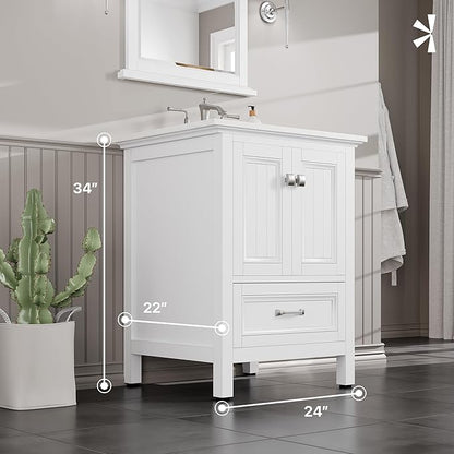 Eviva Britney 24 in. White Single Sink Bath Vanity with Carrara Quartz Top and Undermount Porcelain Sink