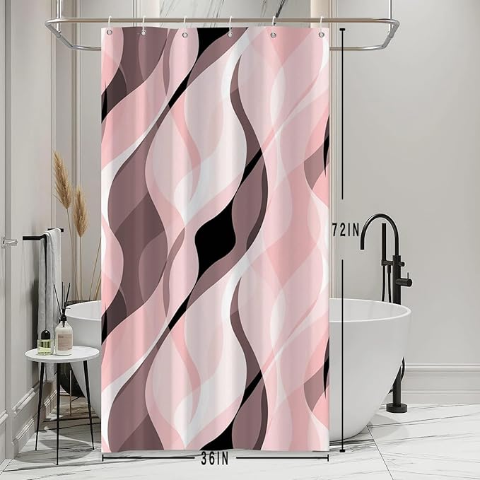 Stall Shower Curtain, Small Pink and Grey Shower Curtain Set for Bathroom Modern Waterproof Shower Curtain Set with Hooks, 36x72 Inch