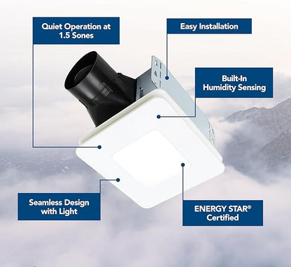Broan-NuTone® Roomside Series Humidity Sensing Bathroom Exhaust Fan w/LED Light, 80 CFM, ENERGY STAR®