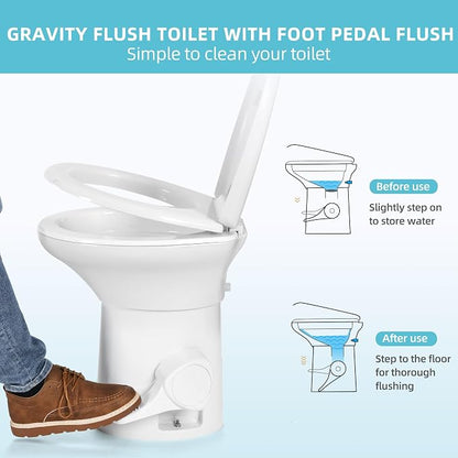 YITAHOME RV Toilet with Enamel Bowl | Plastic Toilet Body, Pedal Flush, Gravity Flush Toilet High Profile with Hand Sprayer, Flange for Motorhome Caravan Car