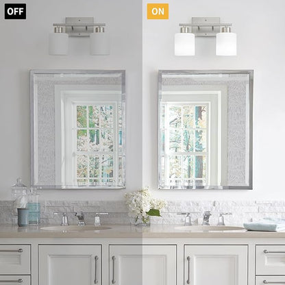 WILON Bathroom Vanity Lights, 2-Light Modern Vanity Light, Brushed Nickel Bathroom Lighting Fixture Over Mirror, Wall Sconce Light Over Kitchen Sink, Wall Lamps for Living Room Bedroom