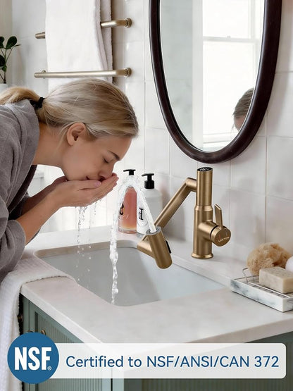 Rotatable Bathroom Faucet with Temperature Display in Fahrenheit (Batteries-Free), 3 Water Outlet Modes, Brushed Copper