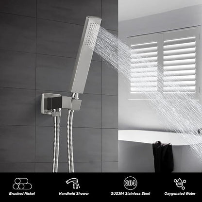 Heyalan Hand-held Shower Head Set-SUS304 Handheld Shower, Brushed Nickel | SUS304 stainless steel wand, straight-style design, single rain spray, 59-inch long hose and standard 1/2-inch connection