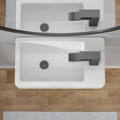 Wallmounted Bathroom Vessel Sink - 18"x10" Rectangular Floating Wall Hung Sinks Ceramic Wash Hand Basin White Wall Mount Vanity Sink for Small Bathroom