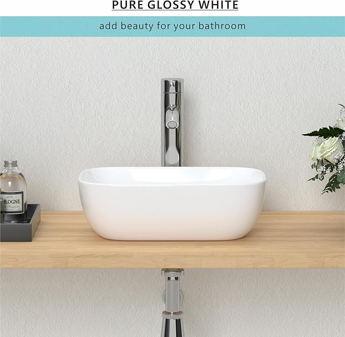 J-FAMILY 14.5'' x 10'' Bathroom Small Vessel Sink Above Counter White Porcelain Ceramic Sink Bowl Small Vanity Sink Lavatory Wash Basin