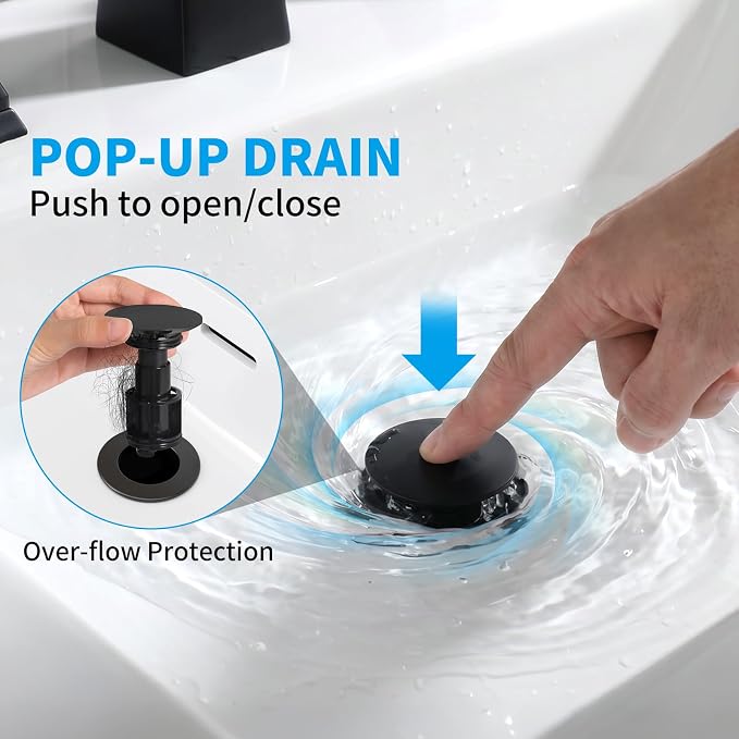 Bathroom Sink Faucet 8 inch, 3 Hole, NSF Certified, Matte Black | Modern Bathroom Faucet for Bathroom Sink and RV with Pop-Up Drain and Water Supply Lines