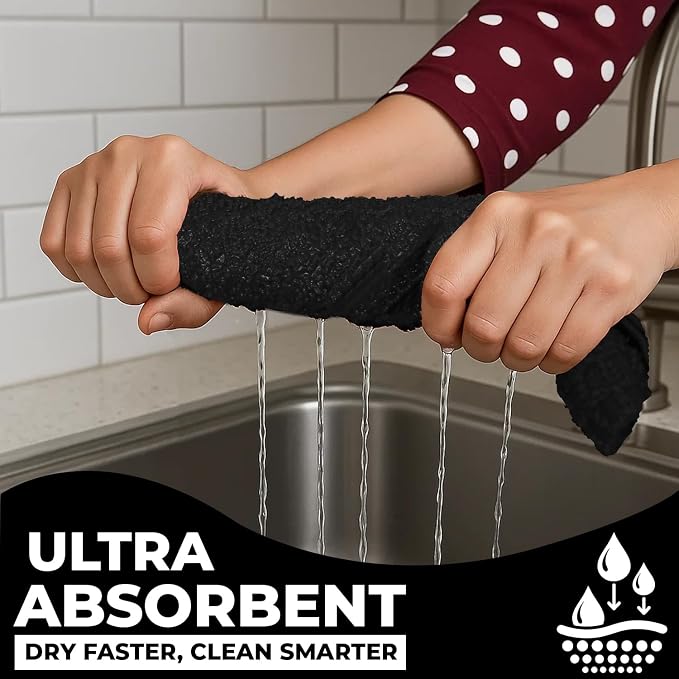 DAN RIVER Black Kitchen Towels,12 Pack,16x26 Inches Absorbent Dish Towels | 100% Cotton Absorbent Soft cotton kitchen towels for drying dishes, Quick Dry, Dish Towels for kitchen,Tea and Bar towels set