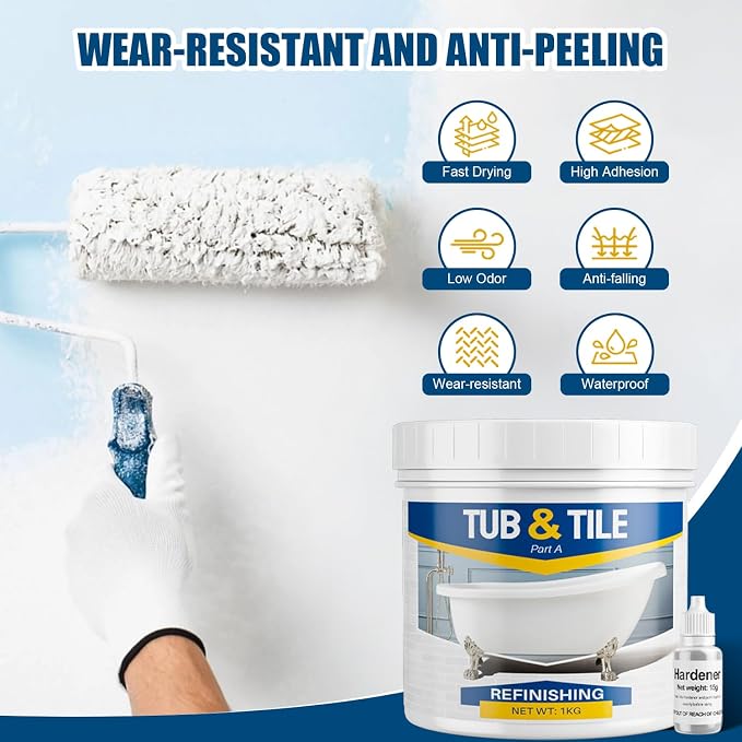Tile Paint, Tub and Tile Refinishing Kit with Tools, 33oz Water-based White Tub Paint for Bathtub, Quick Dry Bathtub Paint for Bathroom, Kitchen, Toilets