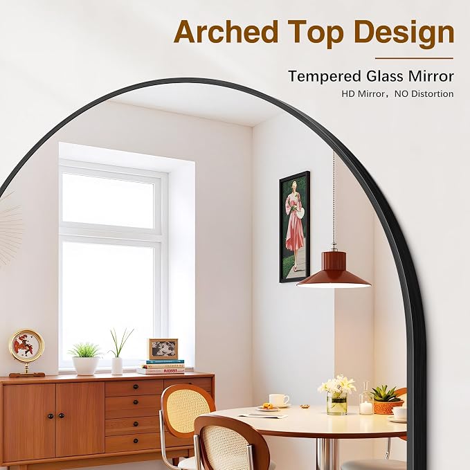Arched Bathroom Mirror 30x50 Inch, Bathroom Mirror for Over Sink, Wall Mounted Vanity Mirror with Aluminum Frame & Tempered Glass, Ideal for Bedroom, Entryway, Living Room, Mantel, Black