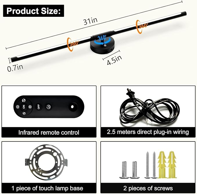 31inch Plug in Bathroom Vanity Light, 6000K Black Wireless Vanity Lights with Remote Control, Black Bar Mirror Light for Bathroom Mirror
