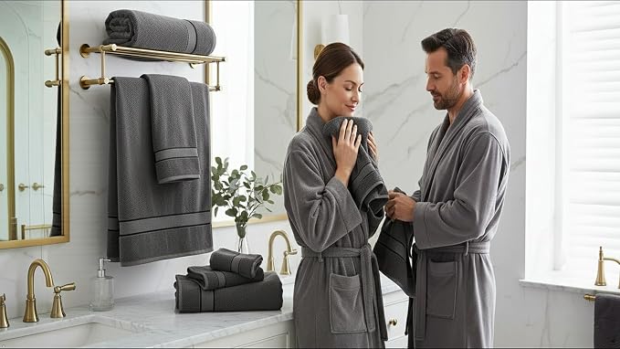 6 Piece 100% Cotton Bath Towel Set - 2 Bath - 2 Hand - 2 Face, Dark Grey | 100% Cotton • Thick & Plush • Hotel Quality • Ultra Soft • Highly Absorbent • Quick Dry • Low Lint • Machine Washable