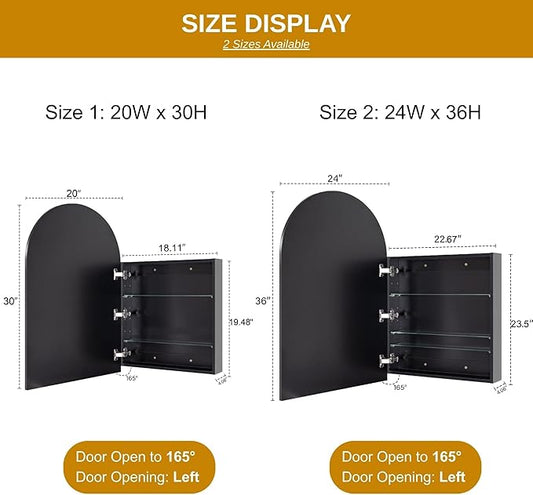 TEHOME 20 x 30'' Brush Nickel Arched Bathroom Medicine Cabinet with Mirror Recessed and Surface Mount Medicine Cabinet Mirror
