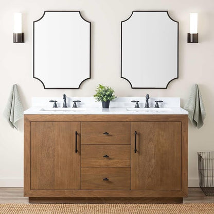 Vanity Art 60 inch Double Sink Bathroom Vanity, Vanity Cabinet with Doors and Shelf, Modern Wood Bathroom Vanity with White Marble Top, Solid Wood Frame, 3 Functioning Drawers, VA7060DE