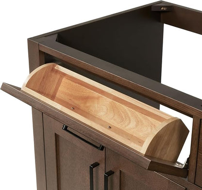 ARIEL Hepburn 42-inch Bathroom Vanity Base Cabinet,Solid Wood, 2 Soft Closing Doors, 5 Dovetail Drawers, Brown Oak