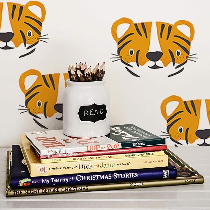 Tempaper Tiger Cubs Peel and Stick Wall Decals, Orange & Black